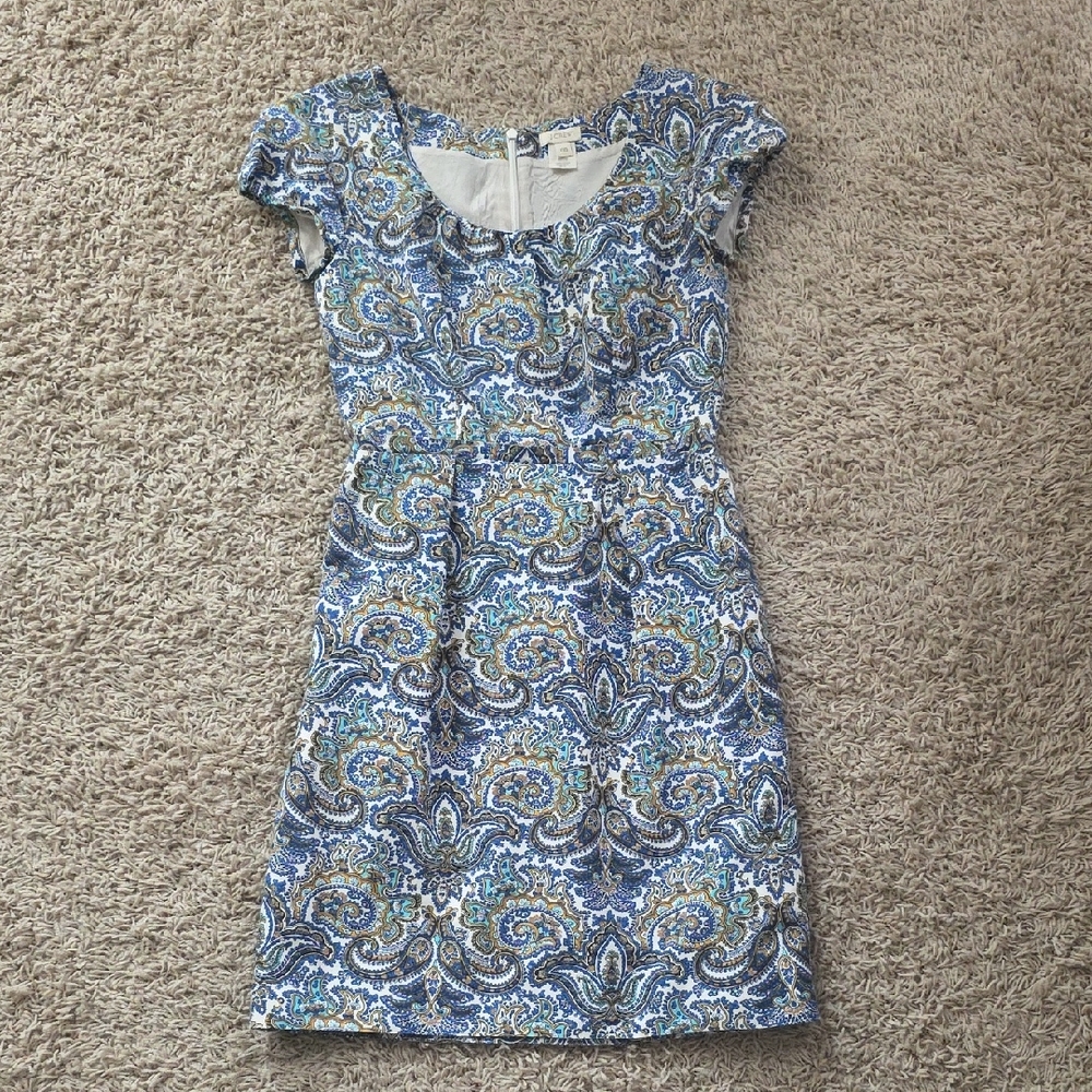 J. Crew Blue and White Paisley Mini Dress